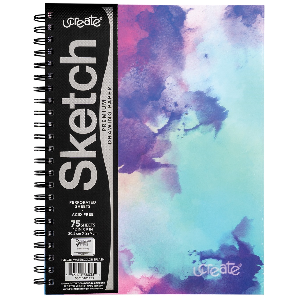 UCreate® Fashion Poly Sketch Book, Watercolor Splash cover for student sketching