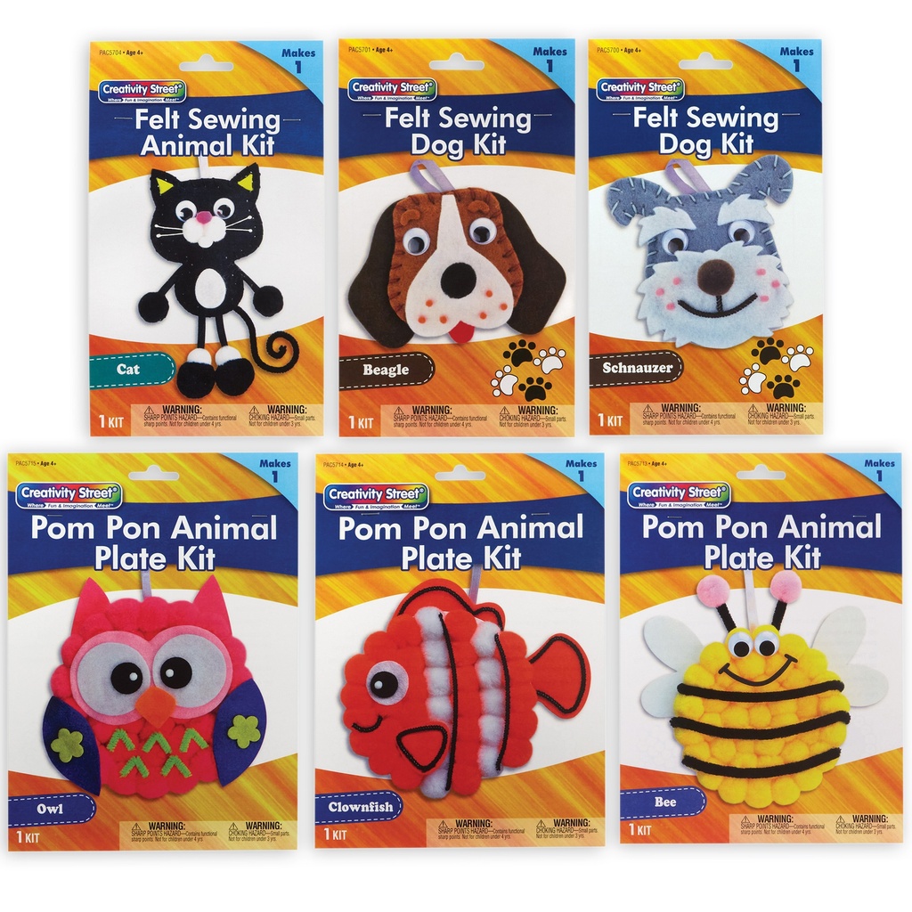 Creativity Street® Animal Craft Kits, Felt & Pom Pon — 6 DIY Animal Projects
