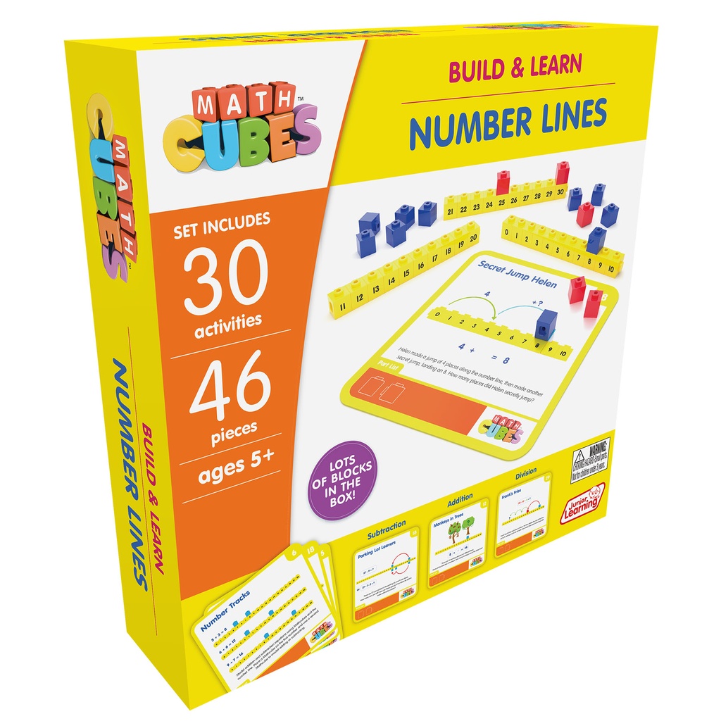 Junior Learning® Mathcubes — Number Lines (MC105) — 46-piece set with 15 double‑sided activity cards