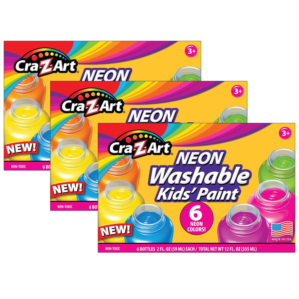 18 Washable Neon Paints in 6 Colors