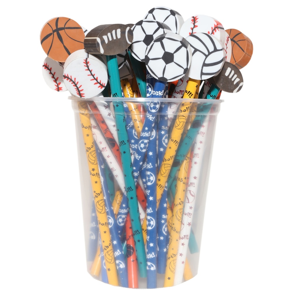 J.R. Moon® Sports Pencil & Eraser Topper Write‑Ons — Pack of 36