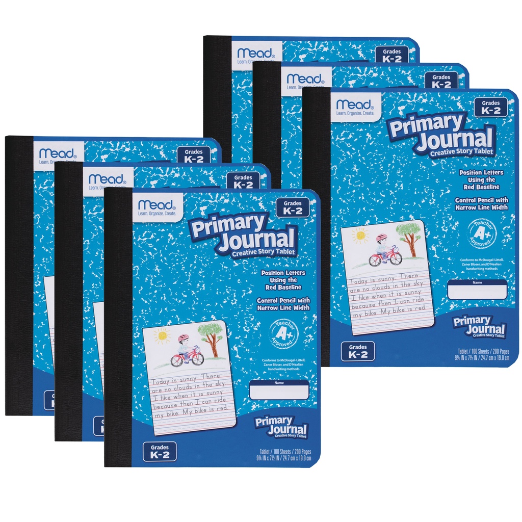 Mead® Primary Journal, Half Page Ruled (Grades K–2),7 1/2" x 9 3/4", Pack of 6 (100 sheets per book) 