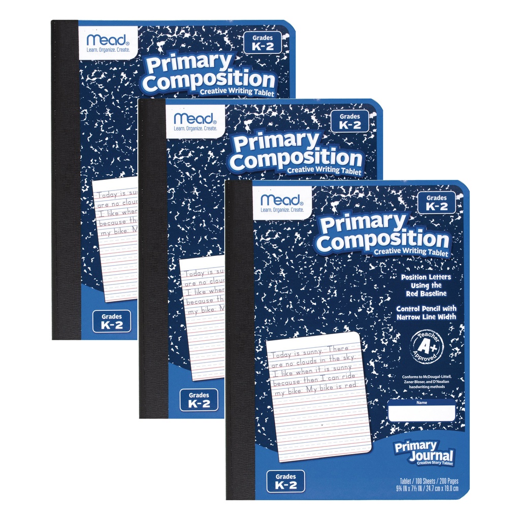 Mead® Primary Composition Book, Full Page Ruled,7 1/2" x 9 1/2", Pack of 3 (100 sheets per book) 