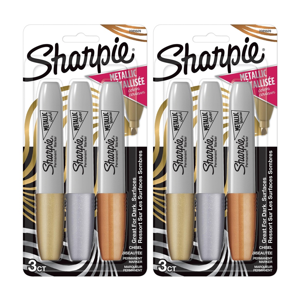 Sharpie® Metallic Permanent Markers — Chisel tip, 2×3-count (6 markers)