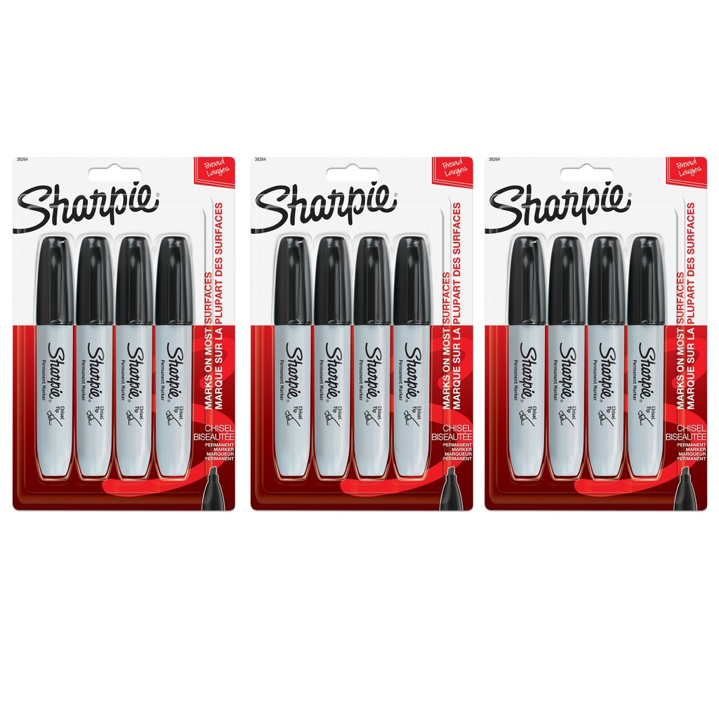Sharpie® Chisel Tip Permanent Markers, Black, 12 Count Classroom Pack