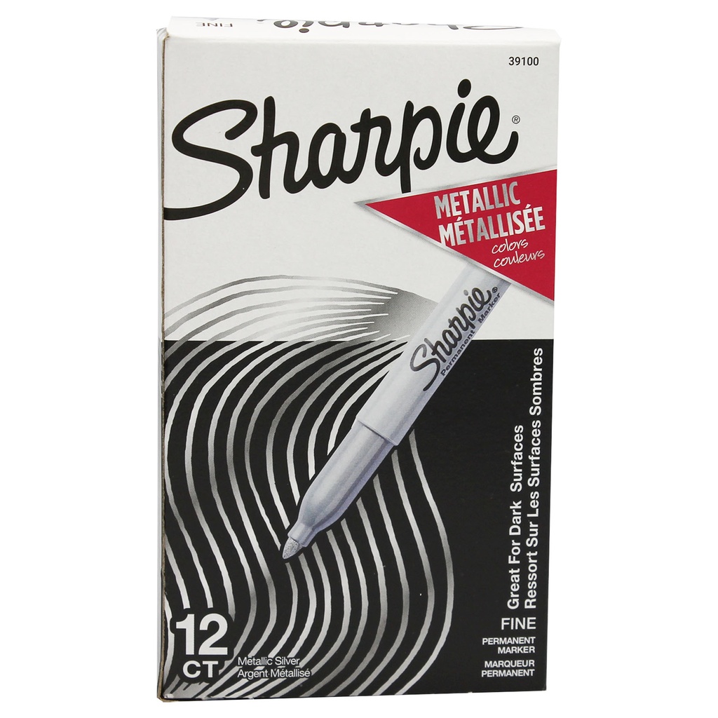 Sharpie® Metallic Permanent Markers, Fine Tip, Silver, Box of 12