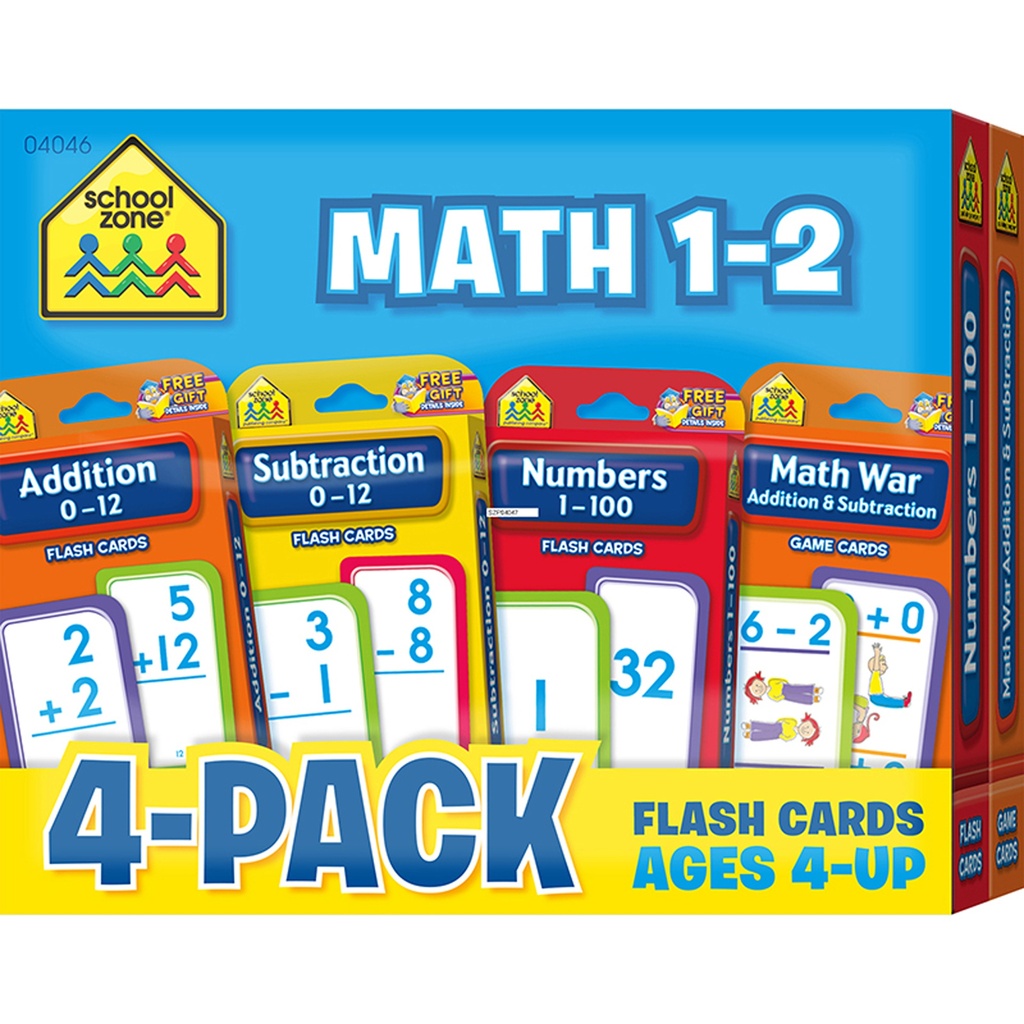School Zone® Math 1–2 Flash Cards, 4‑Pack,Standard flash‑card size, 4 decks 