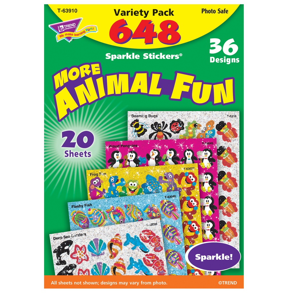 TREND® Animal Fun Sparkle Stickers® Variety Pack — Animal‑themed rewards for motivation