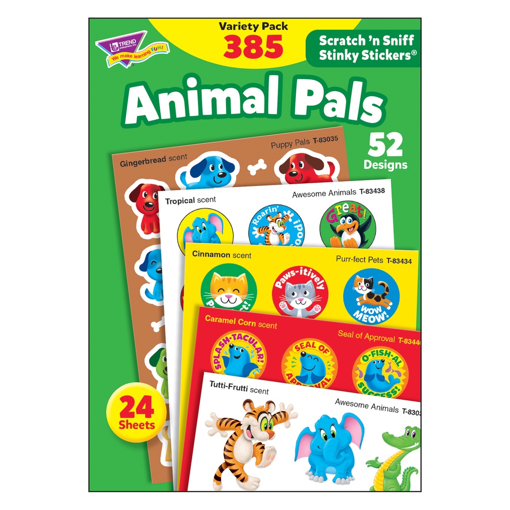 TREND® Animal Pals Stinky Stickers — 385 Stickers, 24 Sheets, 5 Scents