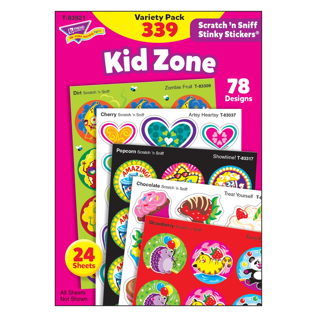 TREND® Kid Zone Scratch 'n Sniff Stinky Stickers® Variety Pack — Mixed‑shape scented reward stickers
