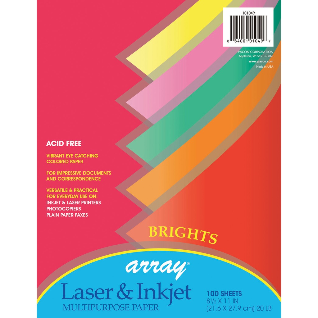 Pacon® Array Brights Multipurpose Paper,8-1/2" x 11", 100 Sheets 