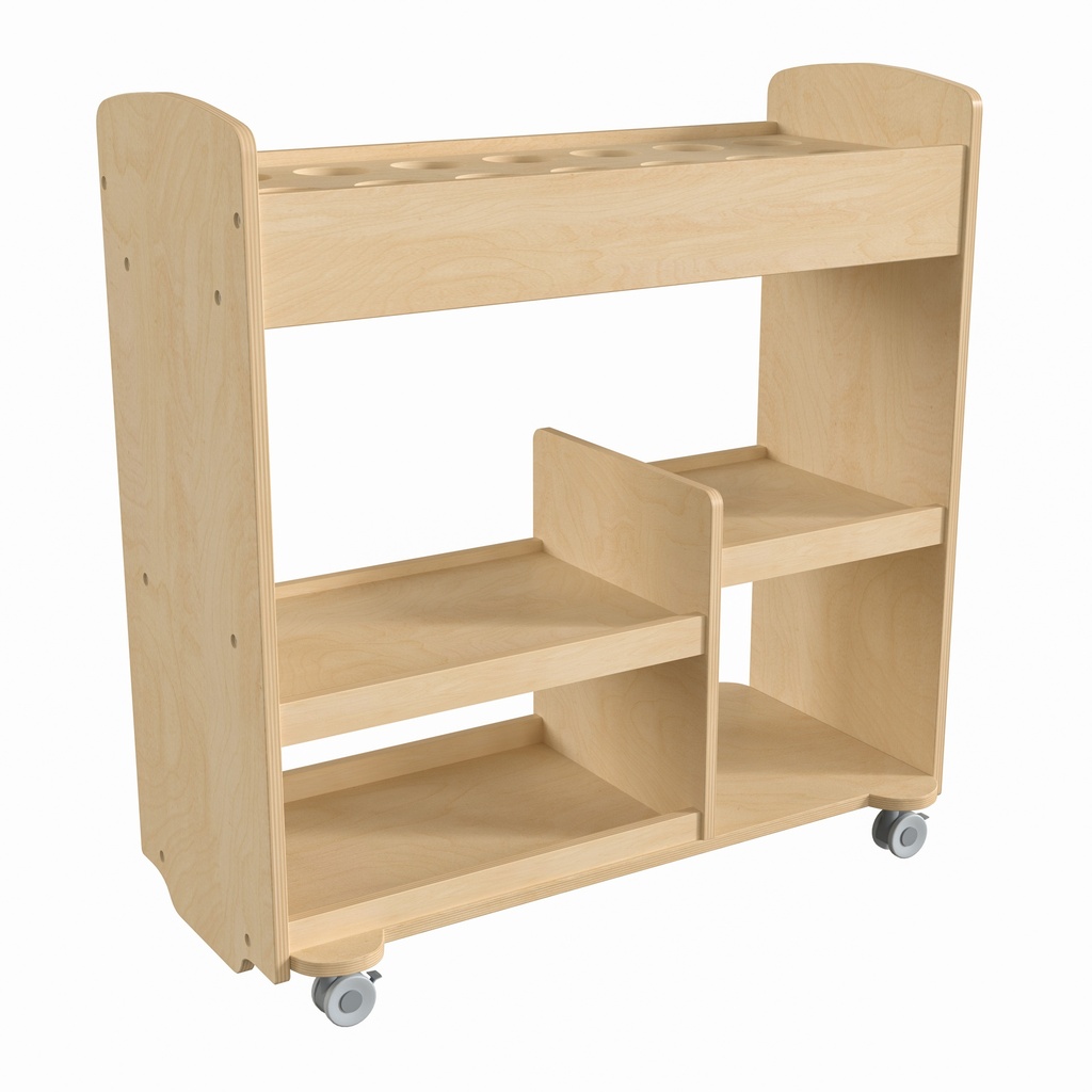 Wooden 14 Round Compartment Storage Cart with Locking Caster Wheels