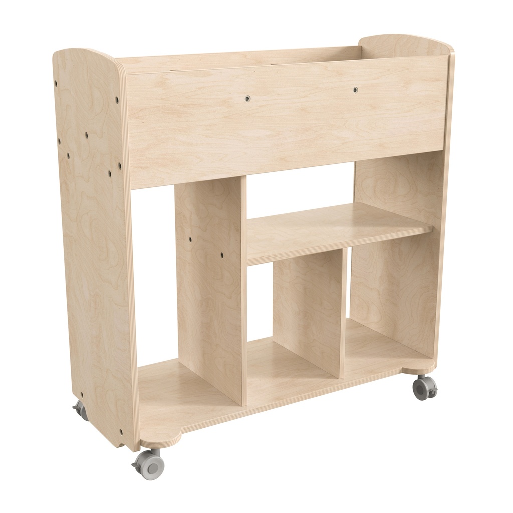 Double Sided Wooden 10 Compartment Mobile Storage Cart with Locking Casters