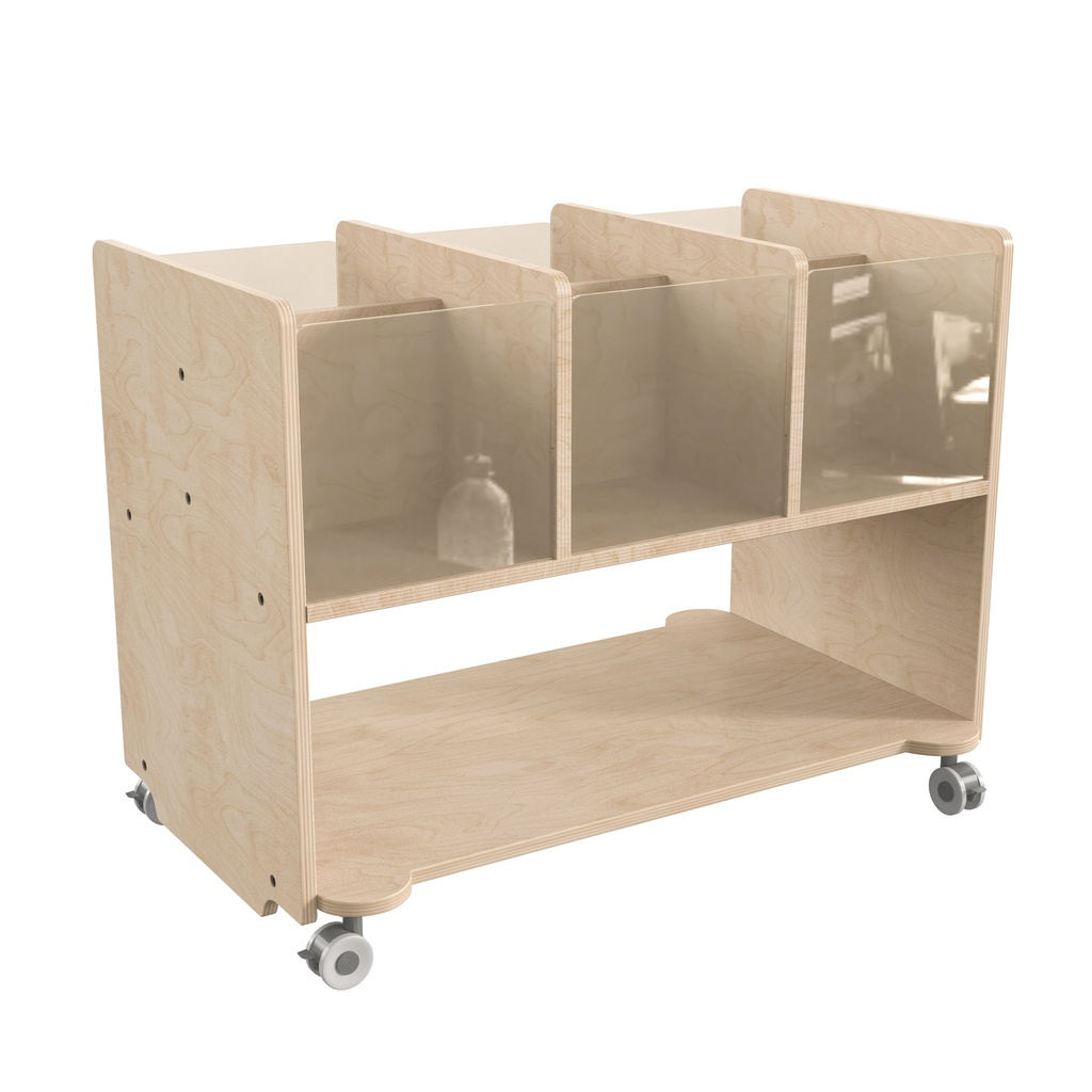 Double Sided Wooden 6 Bin Mobile Storage Cart with Locking Caster Wheels