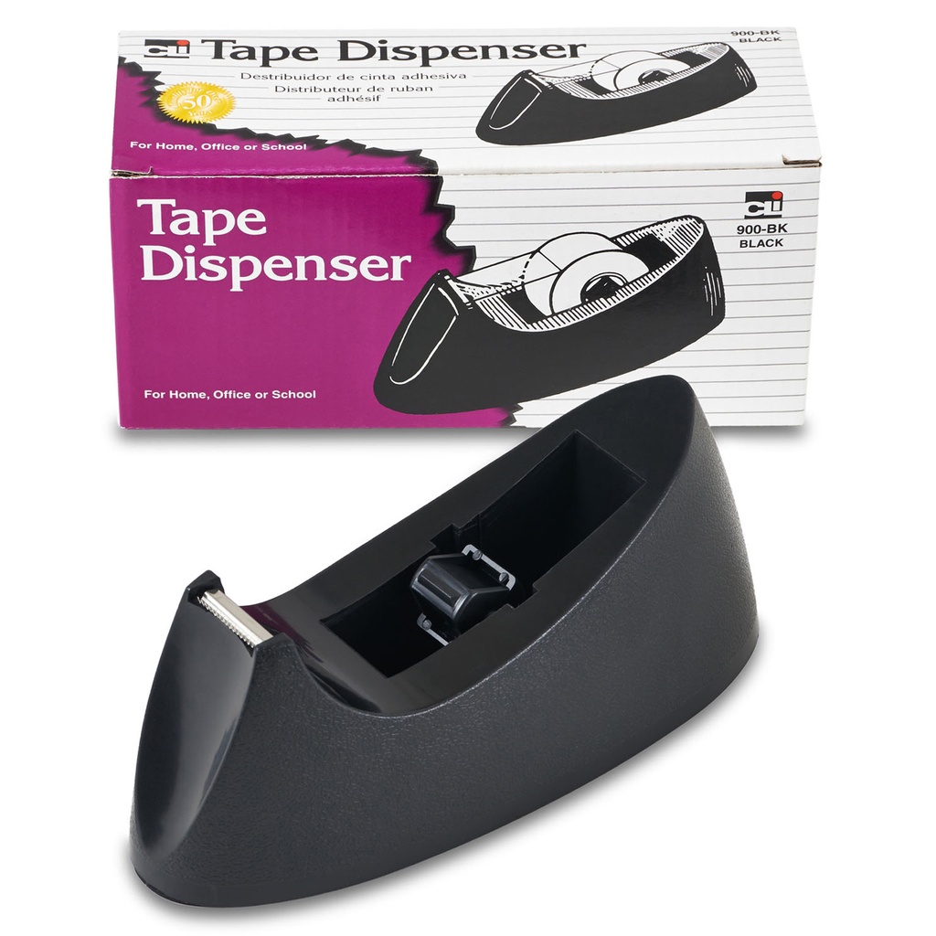 Charles Leonard® Desktop Tape Dispenser — 1" Core, Black — Weighted desktop dispenser for standard office and classroom tape