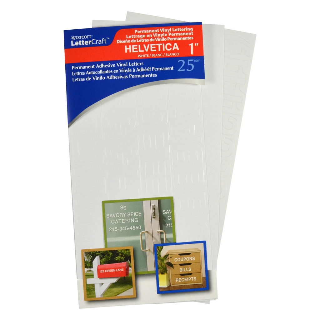LetterCraft Permanent Vinyl Lettering, Helvetica, 1-Inch, White | 15861 ACM