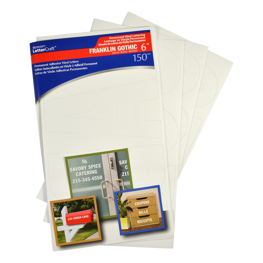LetterCraft Permanent Vinyl Lettering, Franklin Gothic, 6-Inch, White | 15865 ACM