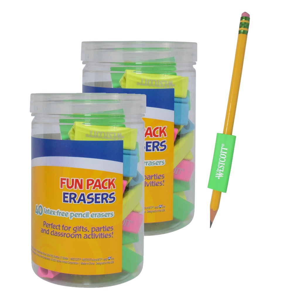 Erasers Fun Pack, Assorted Colors, 40 Per Pack, 2 Packs | 17795-2 ACM