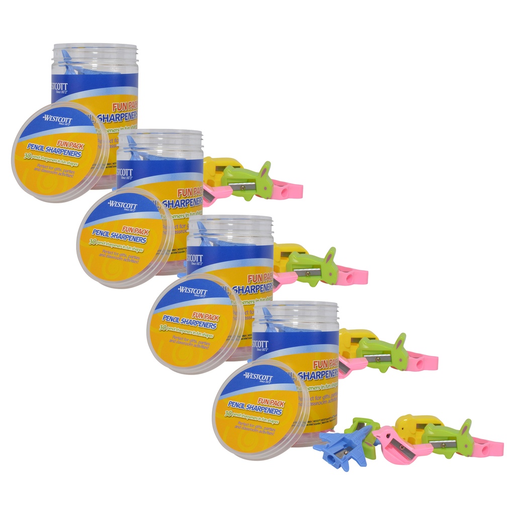 Manual Pencil Sharpeners Fun Pack, Assorted Shapes, 30 Per Pack, 4 Packs | 17796-4 ACM