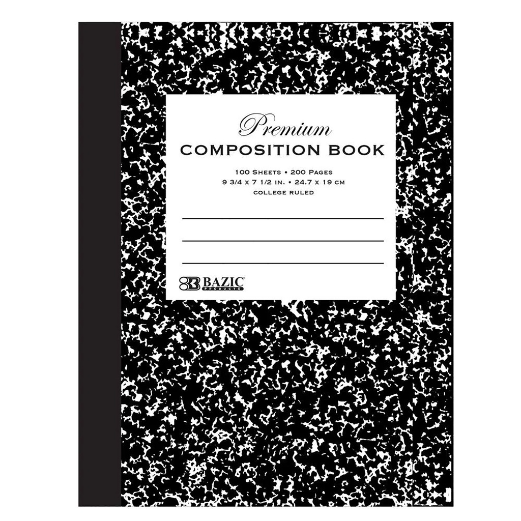 BAZIC® Composition Book C/R Black Marble Premium 100 Ct. — College-ruled notebook