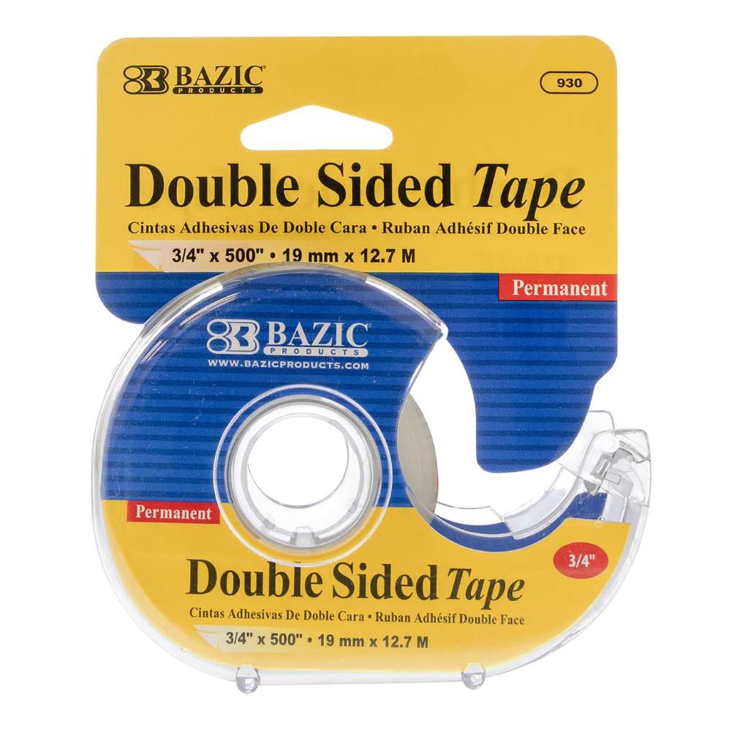 BAZIC® Double Sided Permanent Tape with Dispenser — 3/4" × 500"