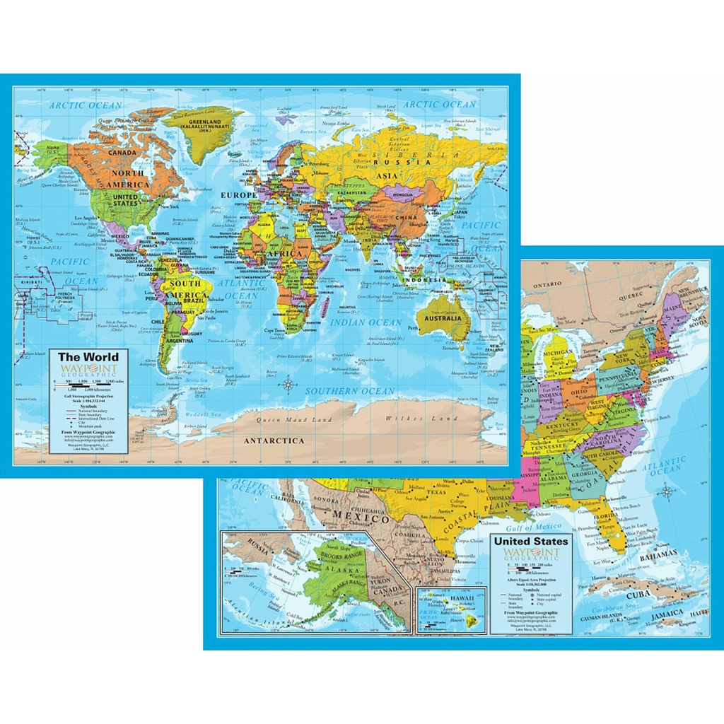 Waypoint Geographic® World/USA Laminated Notebook Maps, 32 Count — Classroom set, binder‑ready
