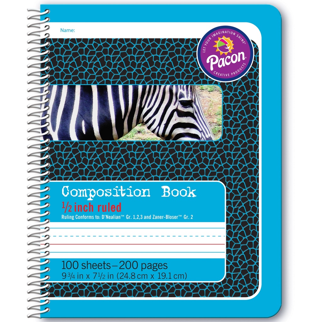 Primary Composition Book, Spiral, 9‑3/4" × 7‑1/2", 100 Sheets, 1/2" Rule
