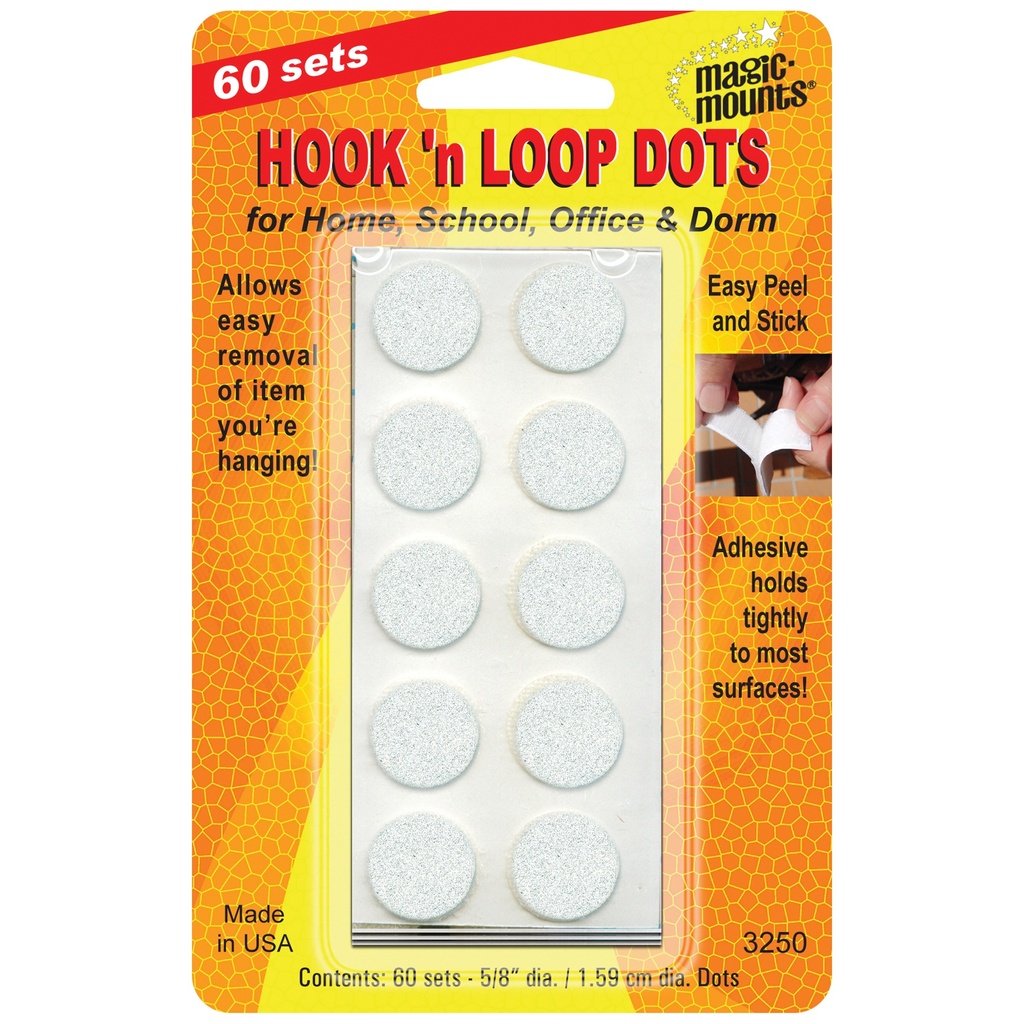 Miller Studio / Magic-Mounts® Hook ’n Loop Dots, White, 5/8", 60 Sets, Reusable Mounting & Organization