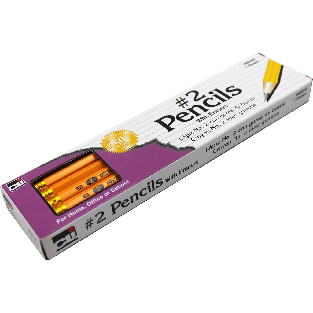 Charles Leonard® No. 2 Pencils — Yellow, Eraser, Unsharpened, 12/Box