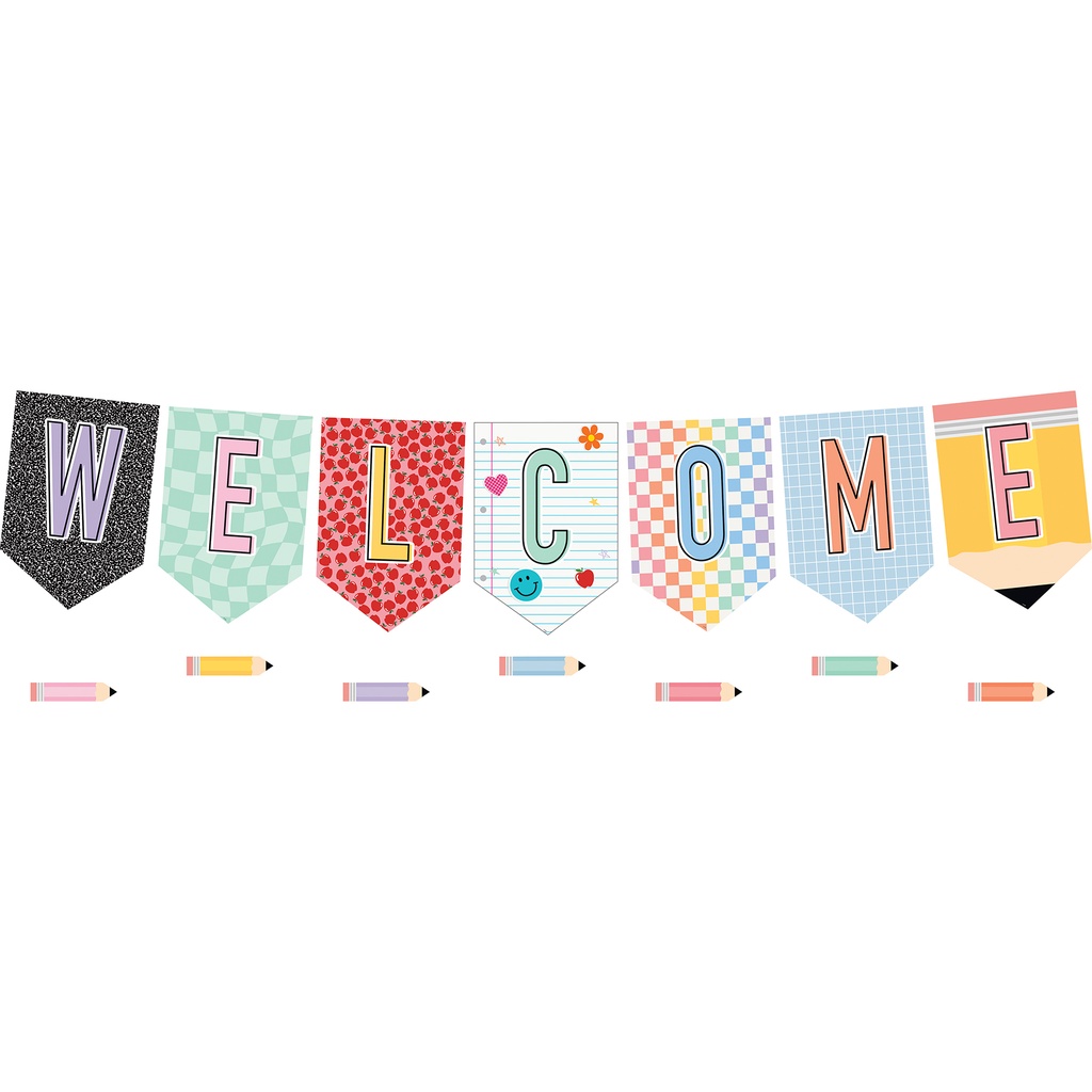 Teacher Created Resources® Cool for School Pennants Welcome Bulletin Board — 50‑Piece Set