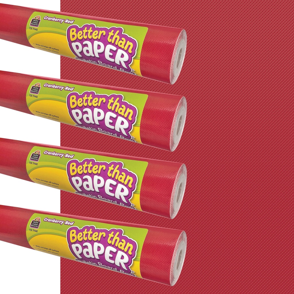 Teacher Created Resources® Cranberry Red Better Than Paper Bulletin Board Roll 4-Pack, Reusable Bulletin Board Backdrop