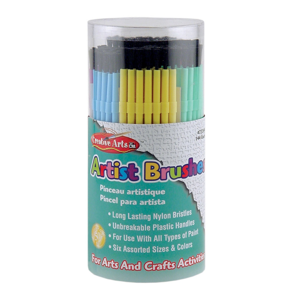 Assorted Colors Plastic Artist Brushes 144 Tub