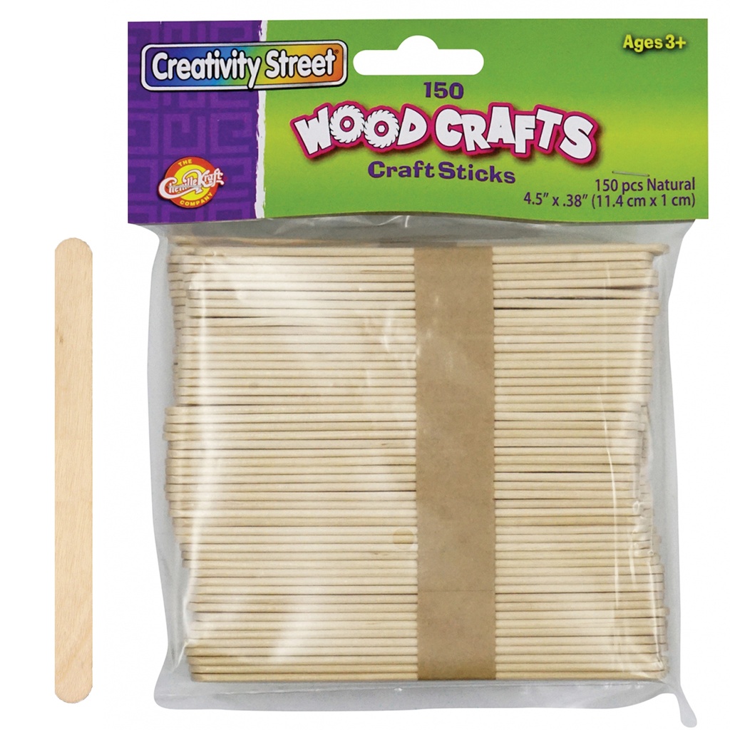 Regular Craft Sticks, Natural, 4.5" x 3/8", 150 Pieces | AC367501 PAC