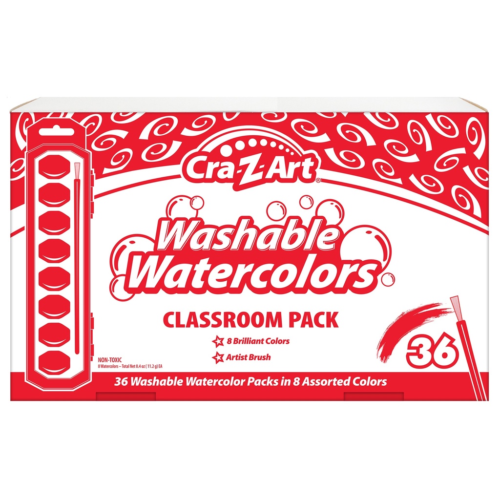 Washable Watercolors Classroom Pack 36 Count in 8 Colors
