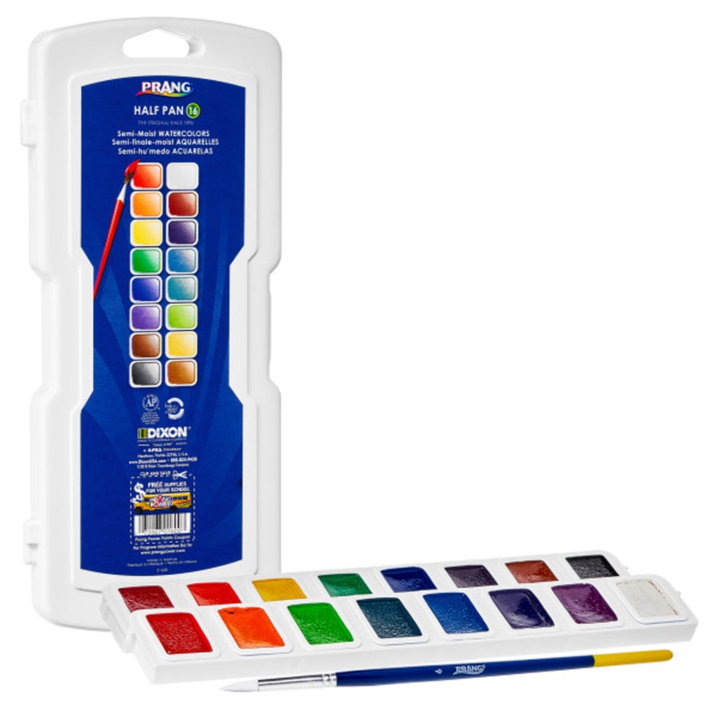 16-Color Half Pan Watercolors Set with Brush