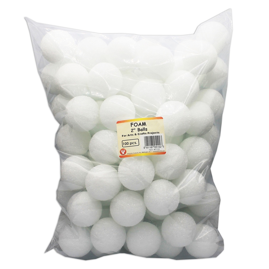 White 2 Inch Craft Foam Balls Pack of 100