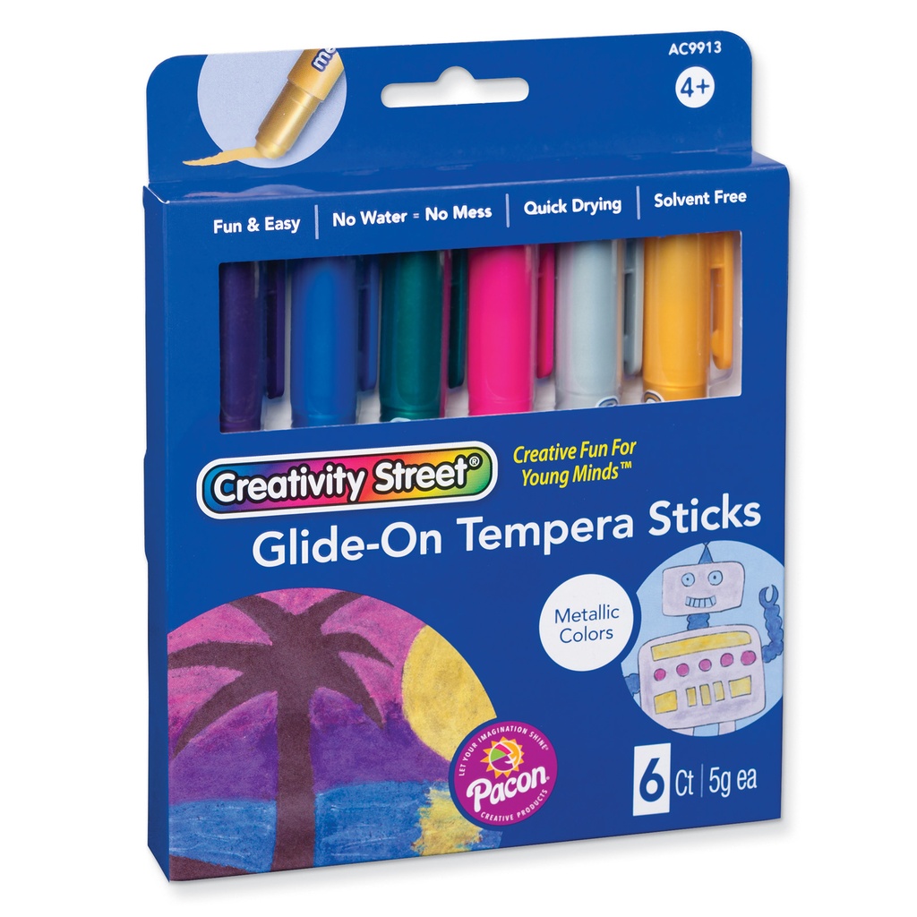 Assorted Metallic Colors Glide-On Tempera Paint Sticks 6 Count