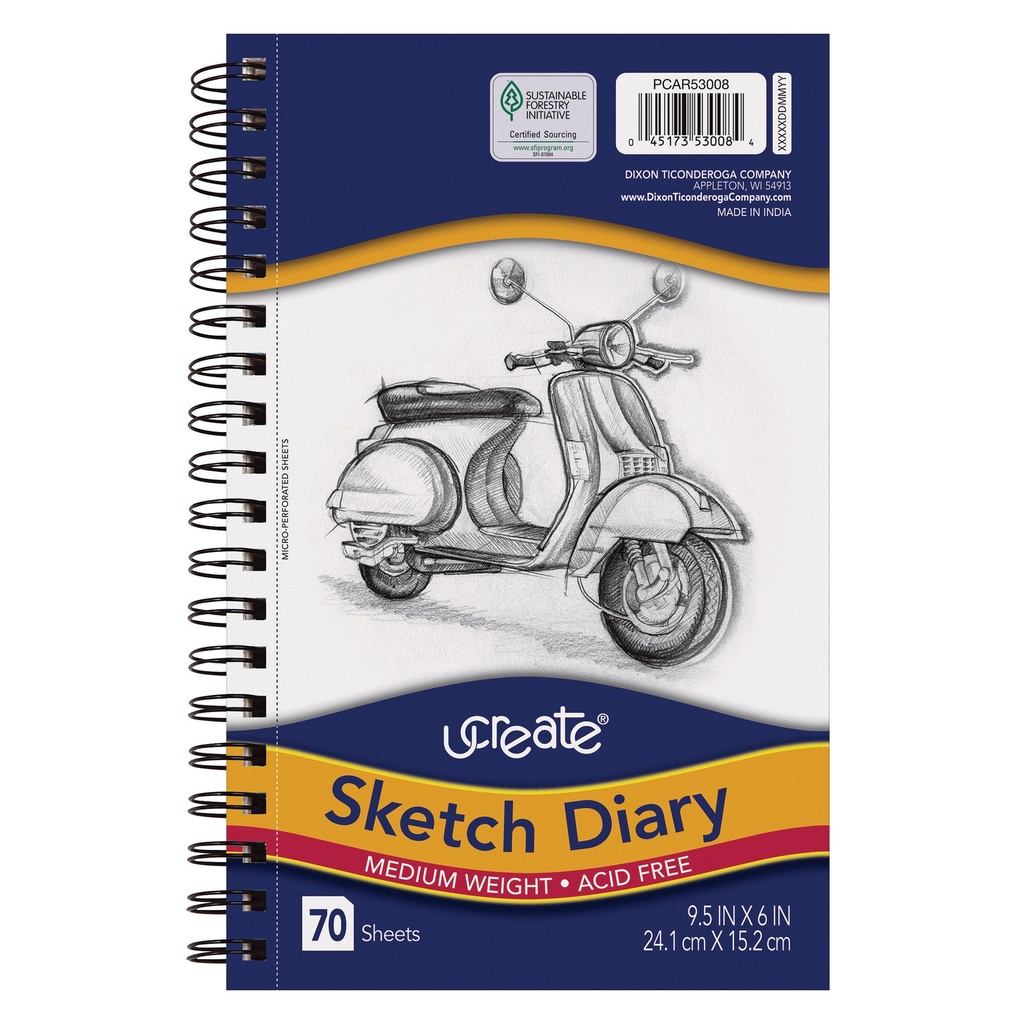 UCreate® Sketch Diary — Medium Weight, 9.5″ × 6″, 70 Sheets