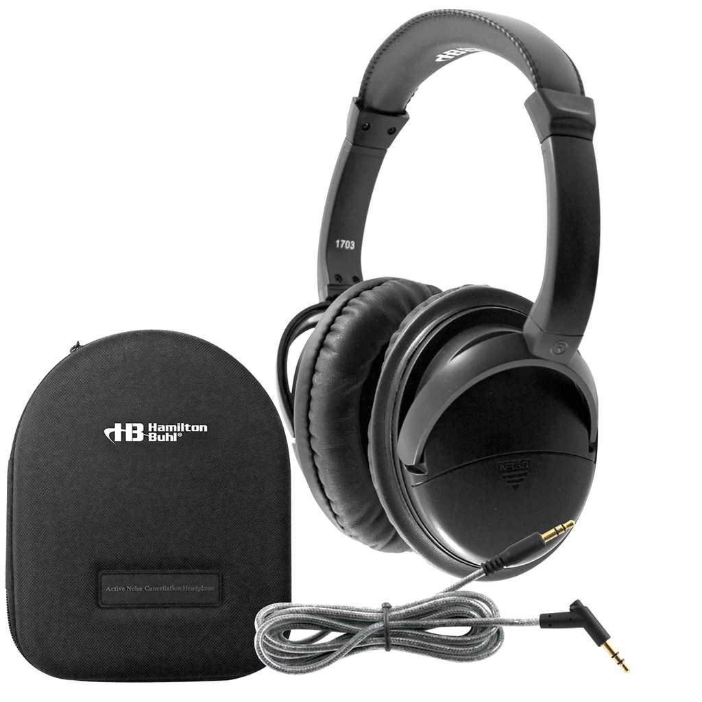 HamiltonBuhl® NCHBC1 Deluxe Active Noise‑Cancelling Headphones — Over‑ear listening with 3.5 mm plug and carry case