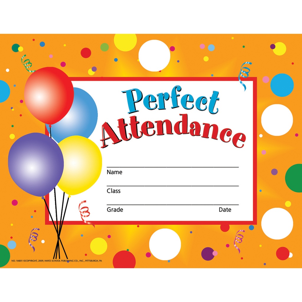 Perfect Attendance Certificates & Reward Seals 