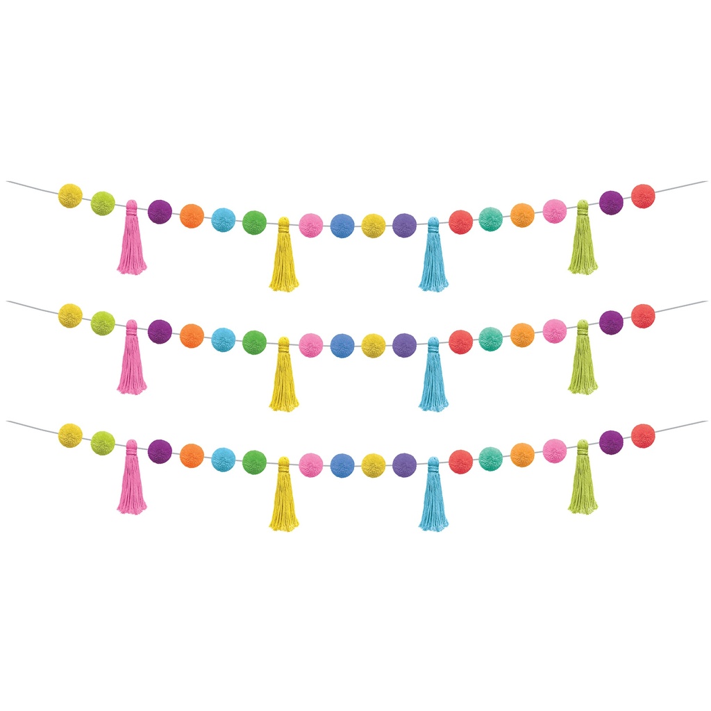 Colorful Pom-Poms and Tassels Garland Pack of 3