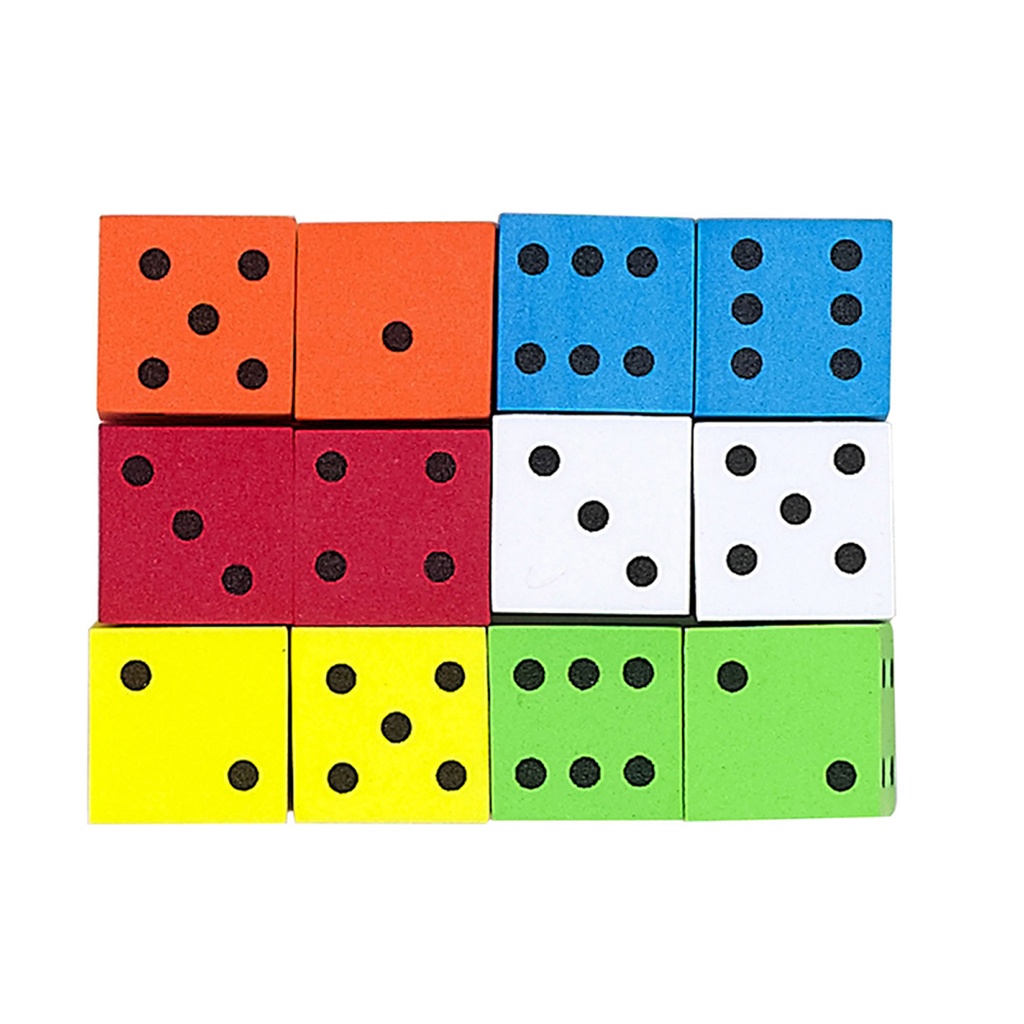 Assorted Color Spot 16mm Foam Dice Pack of 12