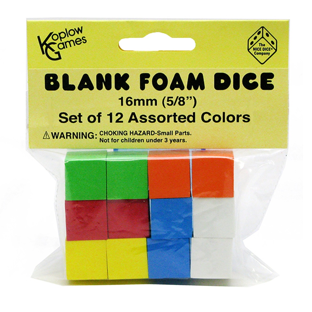 Assorted Color Blank 16mm Foam Dice Pack of 12