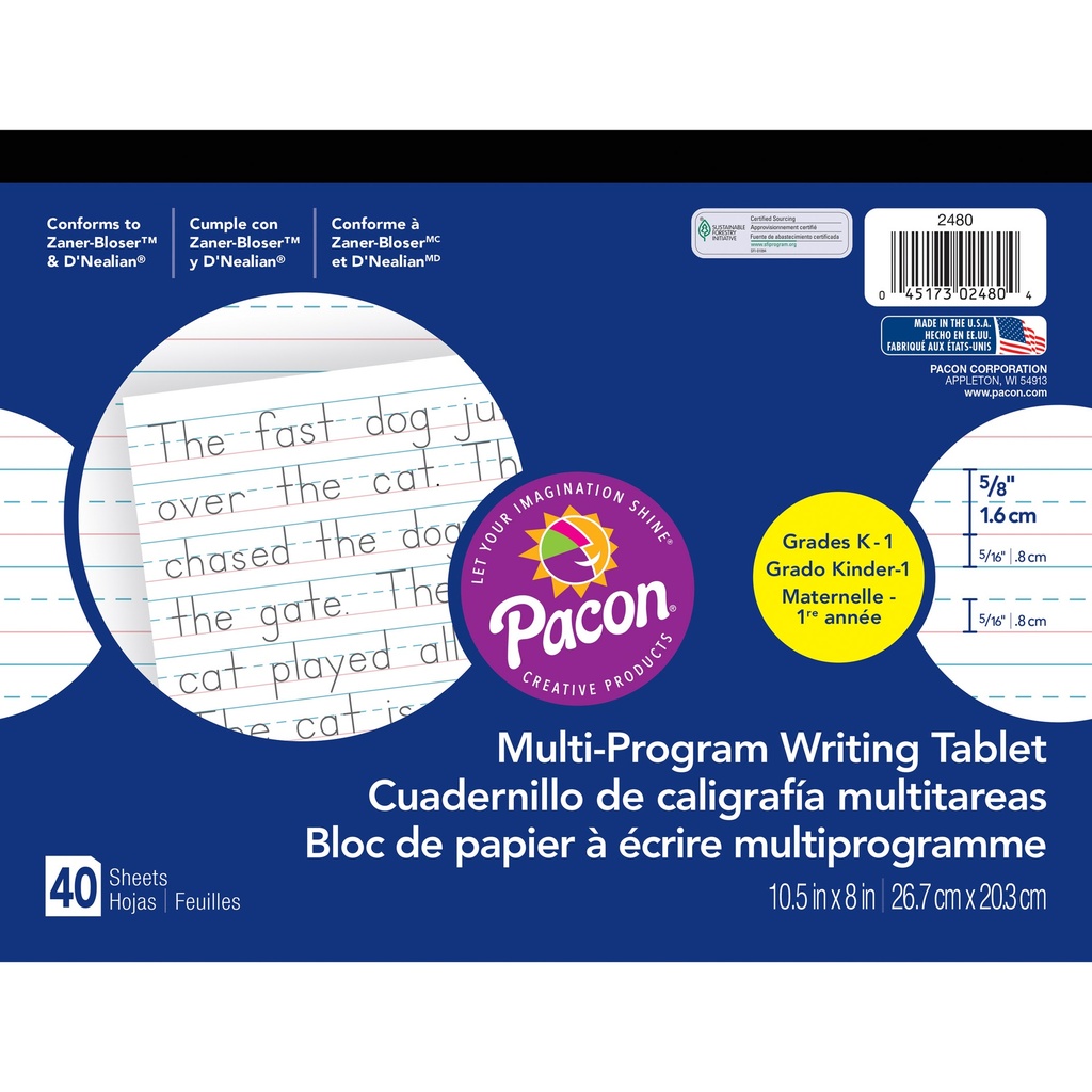 Pacon® Multi-Program Handwriting Tablet (Long Ruled), 10 1/2" x 8", 40 sheets