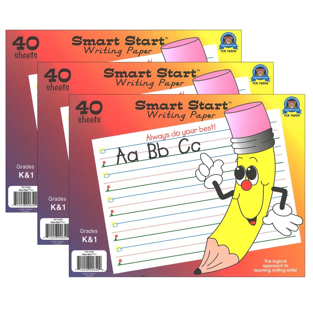 Smart Start K-1 Writing Paper: 40 Sheet Tablets Pack of 3