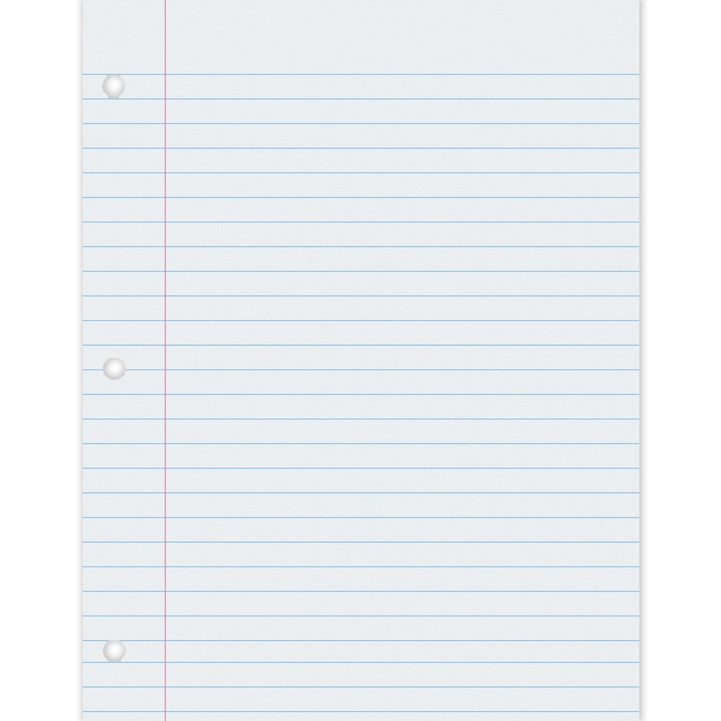 White 3-Hole Punched 8 1/2" x 11" 3/8" Ruled Red Margin Composition Paper 500 Sheets