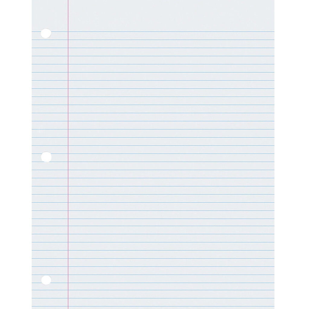 White 3-Hole Punched 8 1/2" x 11" 9/32" Ruled Red Margin Composition Paper 500 Sheets