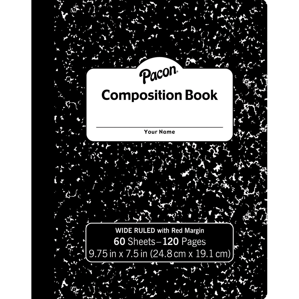 9 3/4" x 7 1/2" 3/8" Ruled with Margin Black Marble Composition Book