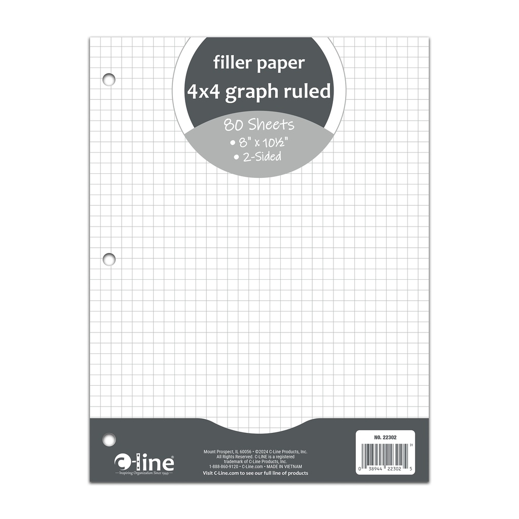 Filler Paper, 4 x 4 Graph Ruled, White, 80 Sheets