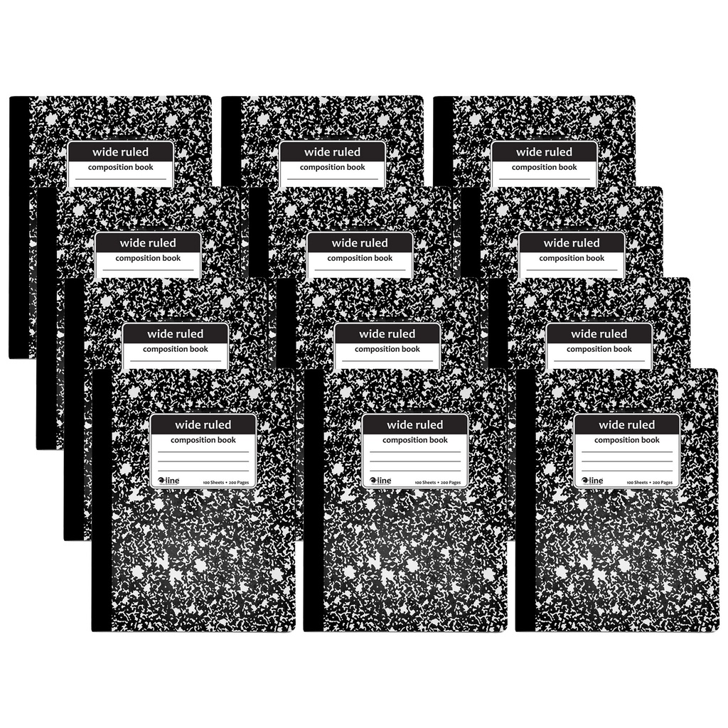Wide Ruled Black Marble Composition Notebooks, Pack of 12